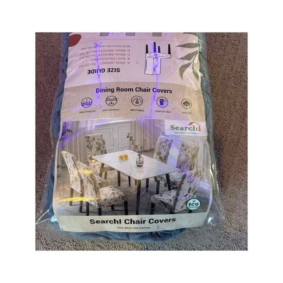 NIB SearchI Washable Stretch Jacquard Gray-Blue Geometric Kitchen Chair Covers - Picture 4 of 9